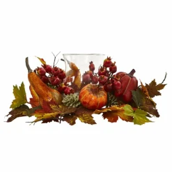 16" Pumpkin, Gourd, Berry & Maple Leaf Candelabrum