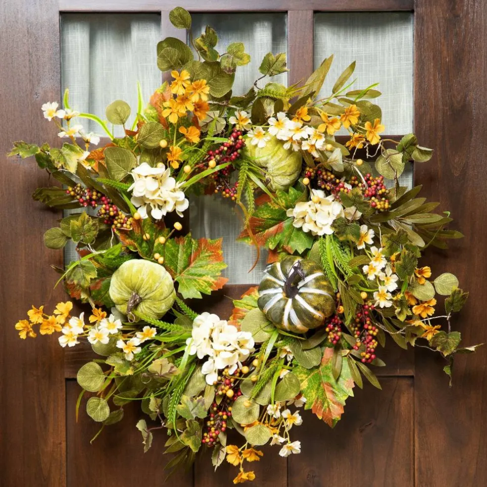 24" Pumpkins & Berries Artificial Fall Harvest Twig Wreath