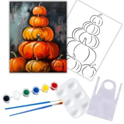 "Pumpkin Stack" DIY Canvas Art Kit, Adult Beginner, Acrylic Paint Size 11x14 inch