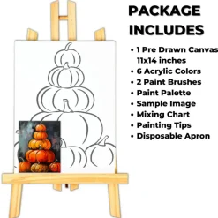 "Pumpkin Stack" DIY Canvas Art Kit, Adult Beginner, Acrylic Paint Size 11x14 inch