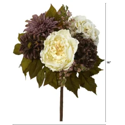 16" Purple & Cream Peony, Hydrangea & Dahlia Bush, 2ct.