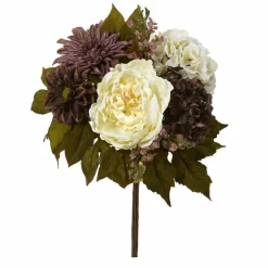 16" Purple & Cream Peony, Hydrangea & Dahlia Bush, 2ct.