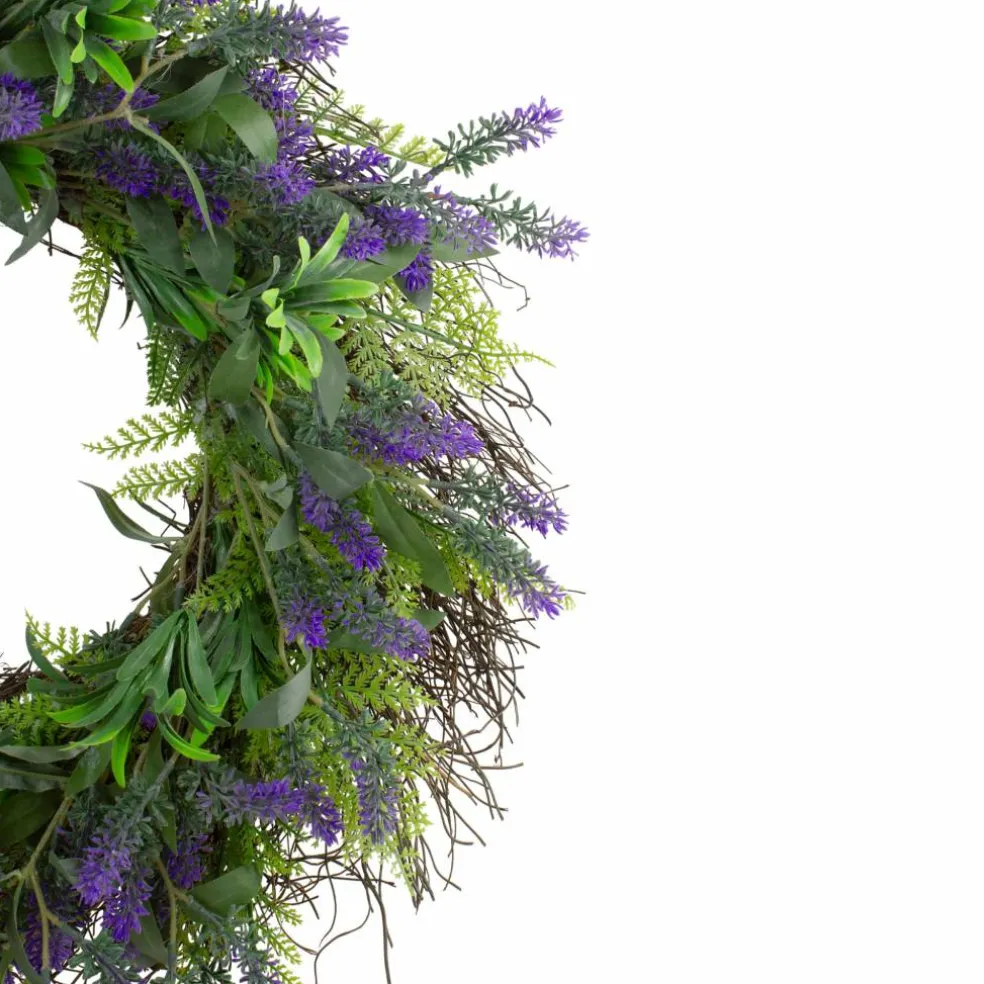 24" Purple Lavender & Spring Foliage Artificial Floral Wreath