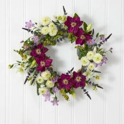 22'' Purple & White Mixed Flower Wreath