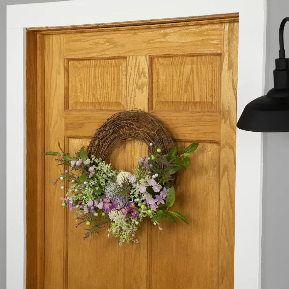24" Purple Wildflower & Berry Half Spring Wreath