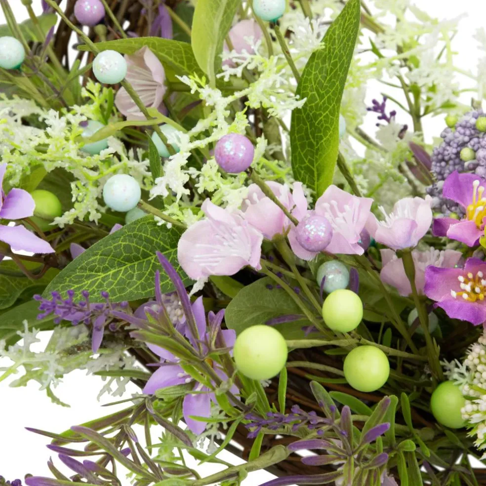 24" Purple Wildflower & Berry Half Spring Wreath
