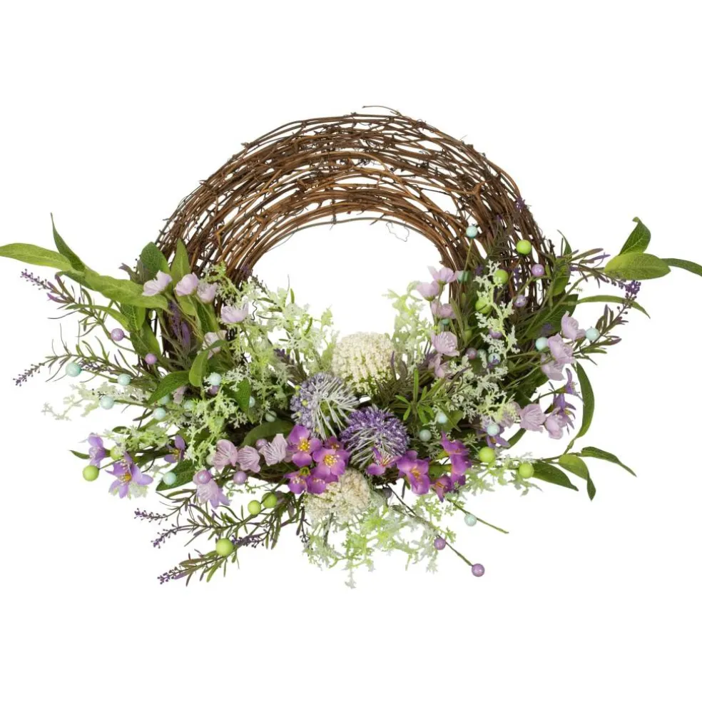24" Purple Wildflower & Berry Half Spring Wreath