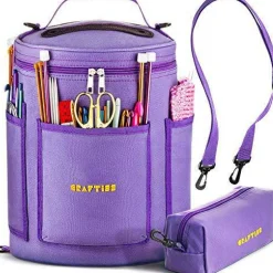 Purple Yarn Storage Bag - Tote Yarn Bag, Durable Knitting and Crochet Organizer with Needle Case