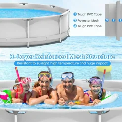 PVC Round Above Ground Pool with Pool Cover for Kids and Adults