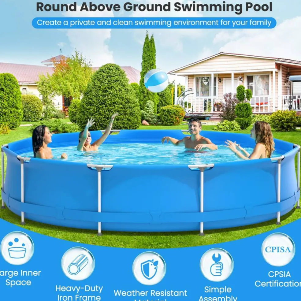 PVC Round Above Ground Pool with Pool Cover for Kids and Adults