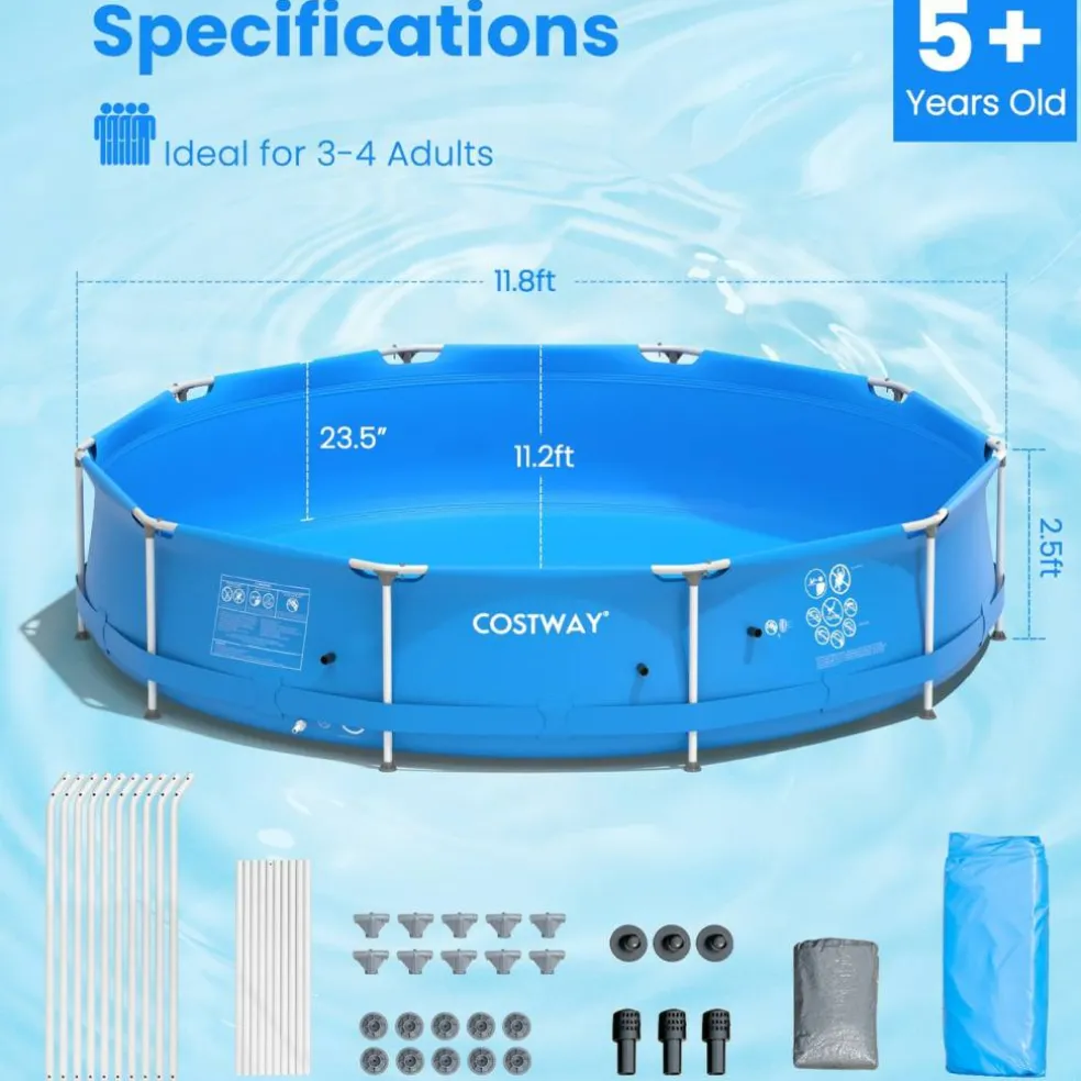 PVC Round Above Ground Pool with Pool Cover for Kids and Adults