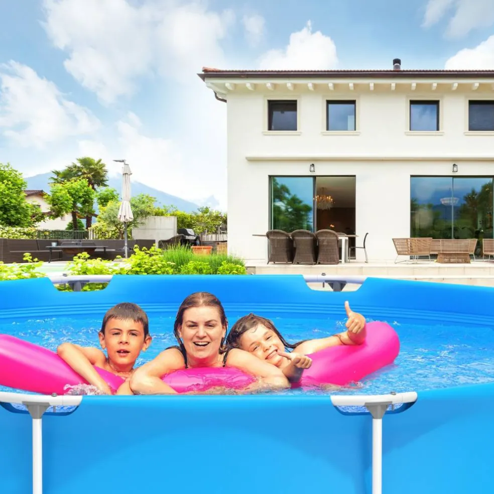 PVC Round Above Ground Pool with Pool Cover for Kids and Adults