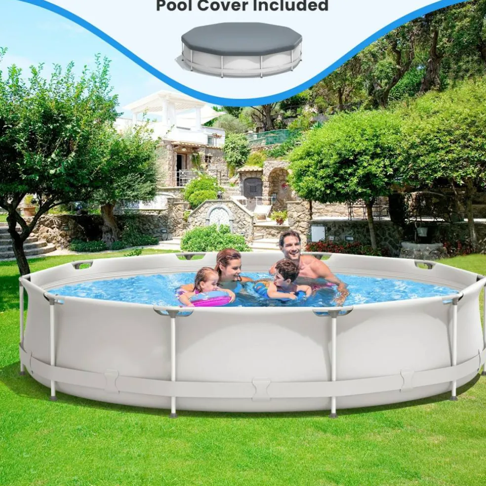 PVC Round Above Ground Pool with Pool Cover for Kids and Adults