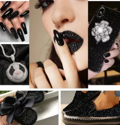 qiipii Pure Black Resin Flatback Rhinestones for Crafting 2mm 3mm 4mm 5mm 6mm Flatback Jelly Stones Solid Black Gems Diamonds for Face Eyes Makeup Tumblers Mugs Bottles DIY Crafts Clothes Shoes Phones