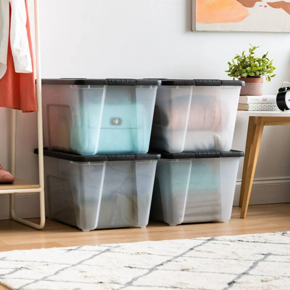 53qt Plastic Storage Bins with Lids and Secure Latching Buckles