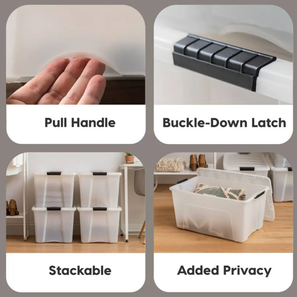 53qt Plastic Storage Bins with Lids and Secure Latching Buckles