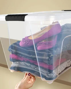 53qt Plastic Storage Bins with Lids and Secure Latching Buckles