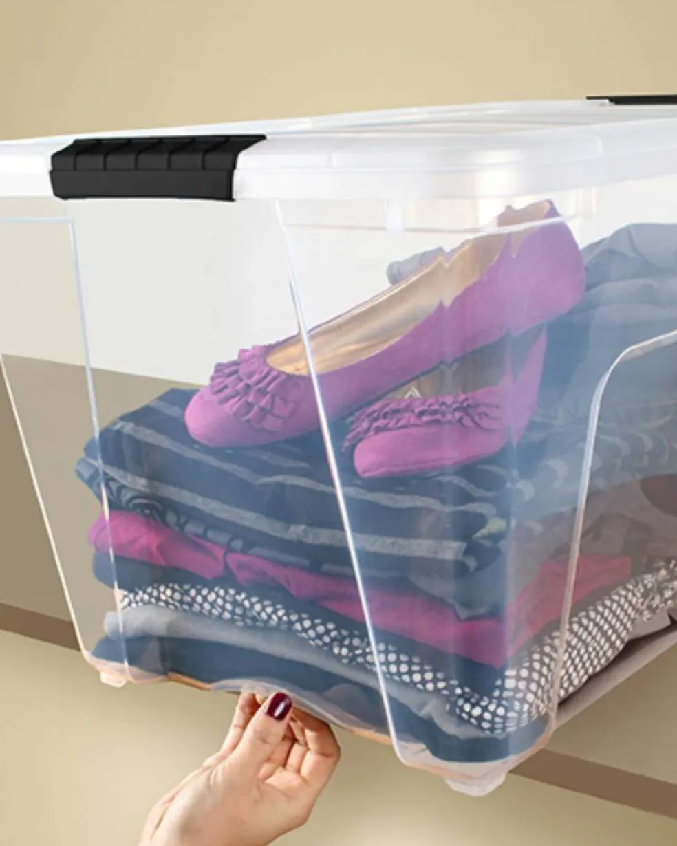53qt Plastic Storage Bins with Lids and Secure Latching Buckles