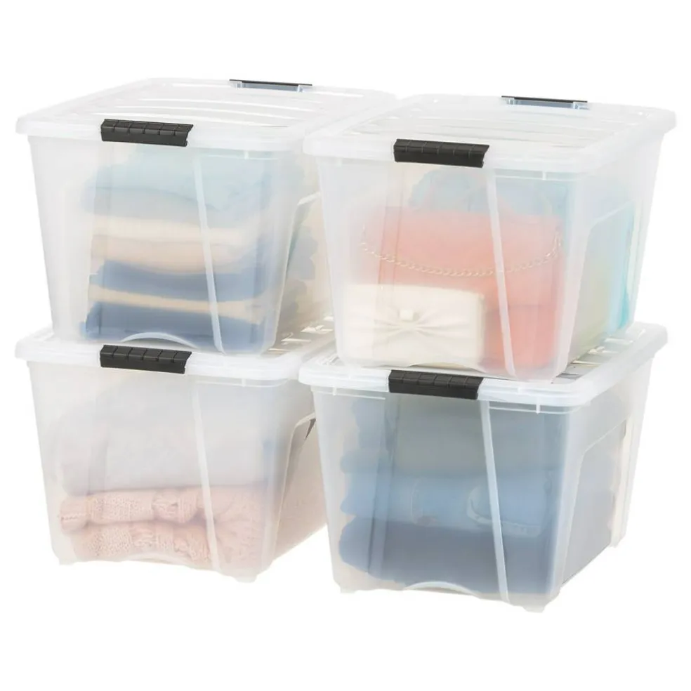53qt Plastic Storage Bins with Lids and Secure Latching Buckles