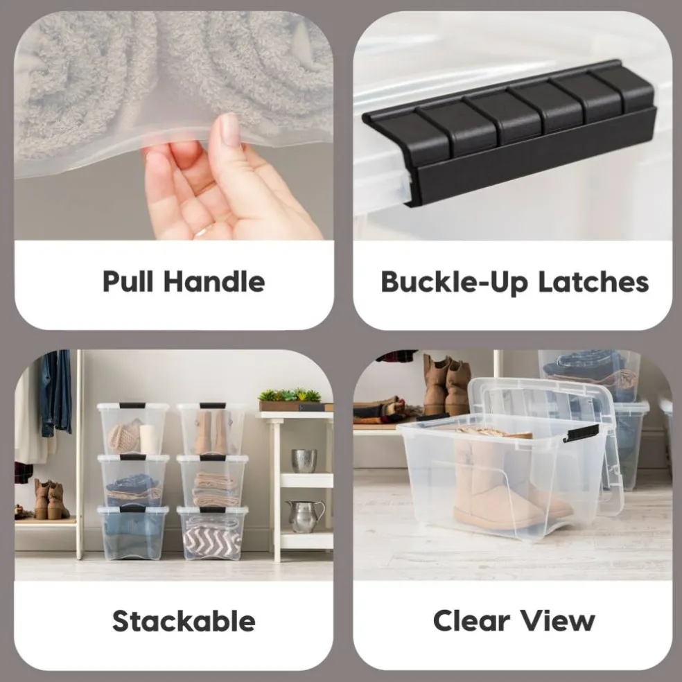 32qt Plastic Storage Bins with Lids and Secure Latching Buckles - 4 Pack