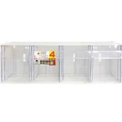 Quantum Storage Systems® 8.125" x 23.625" White 4 Compartment Storage Box with Clear Tip Out Bins