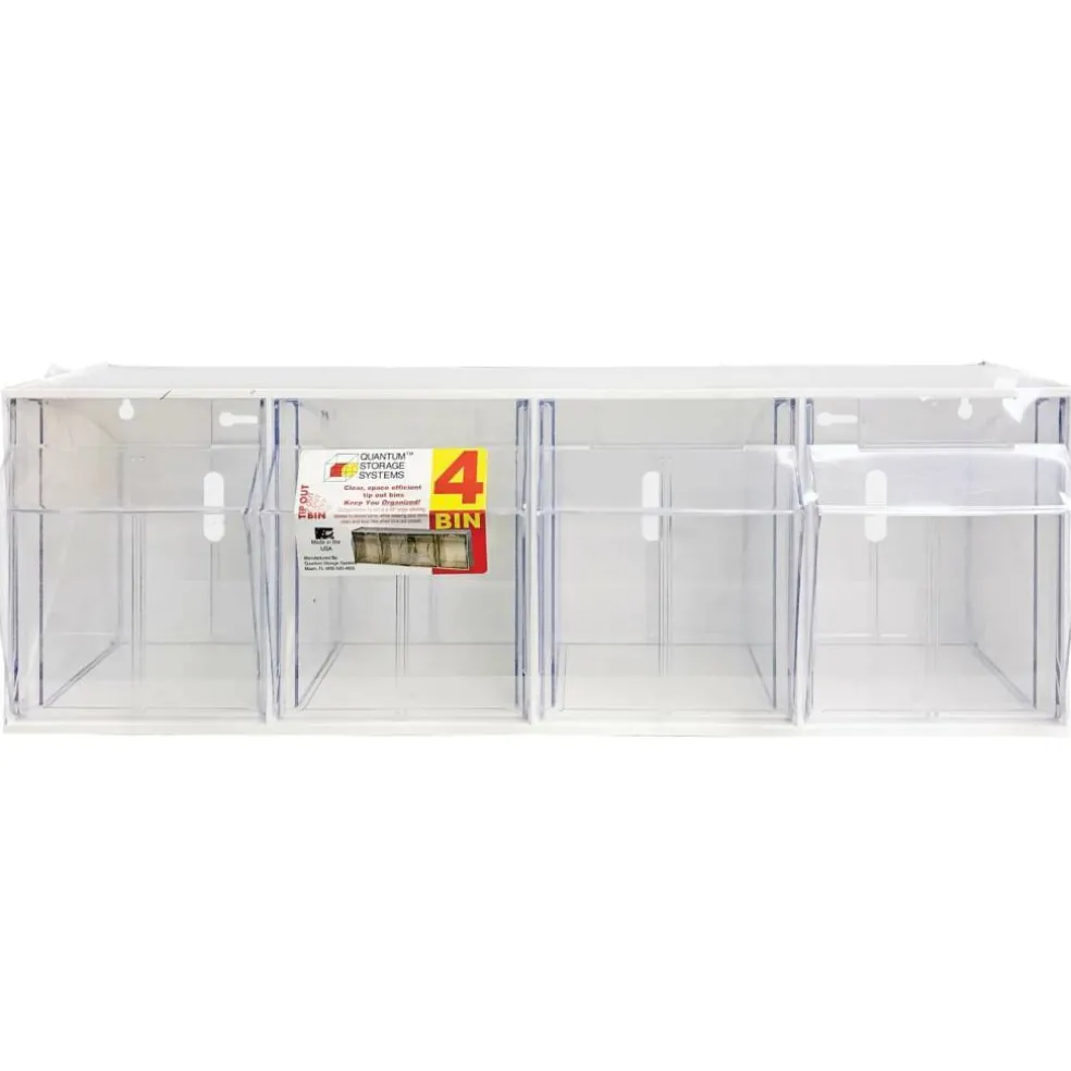 Quantum Storage Systems® 8.125" x 23.625" White 4 Compartment Storage Box with Clear Tip Out Bins