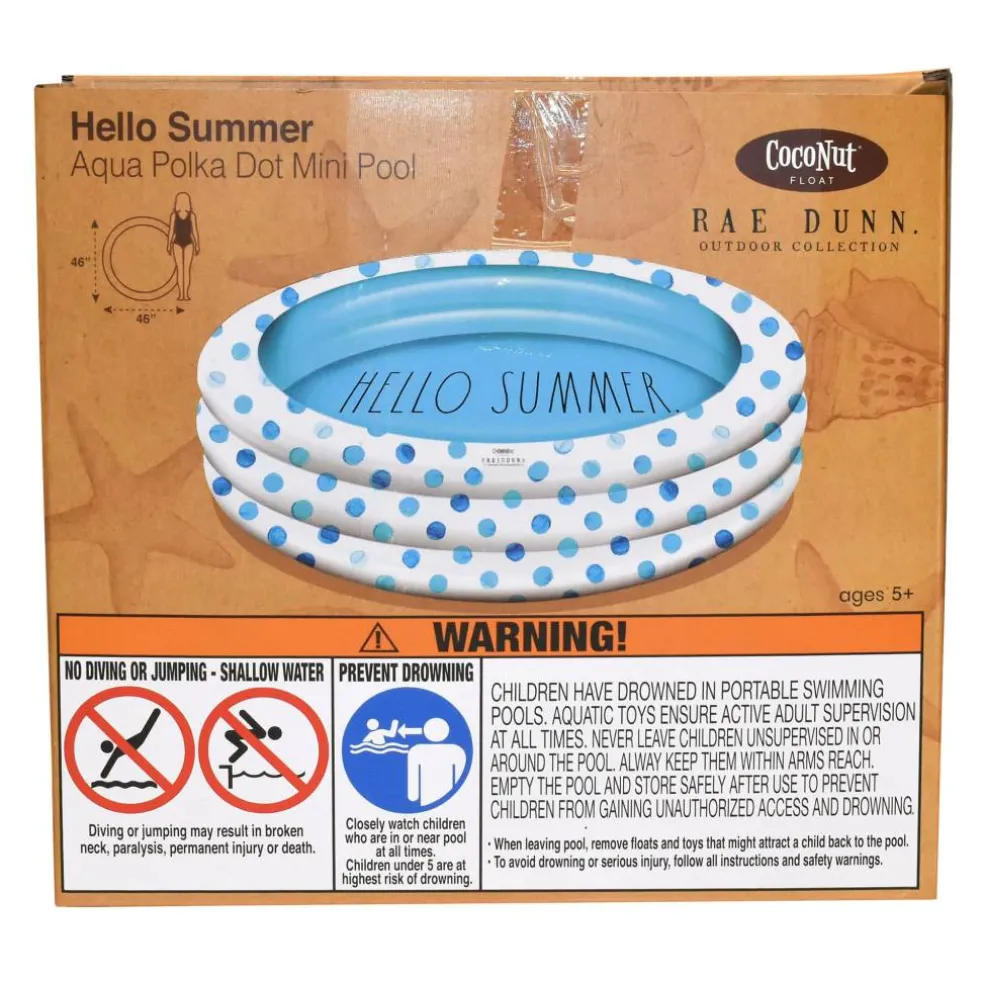 Rae Dunn 4ft. Hello Summer Aqua Polka Dots Mini Pool