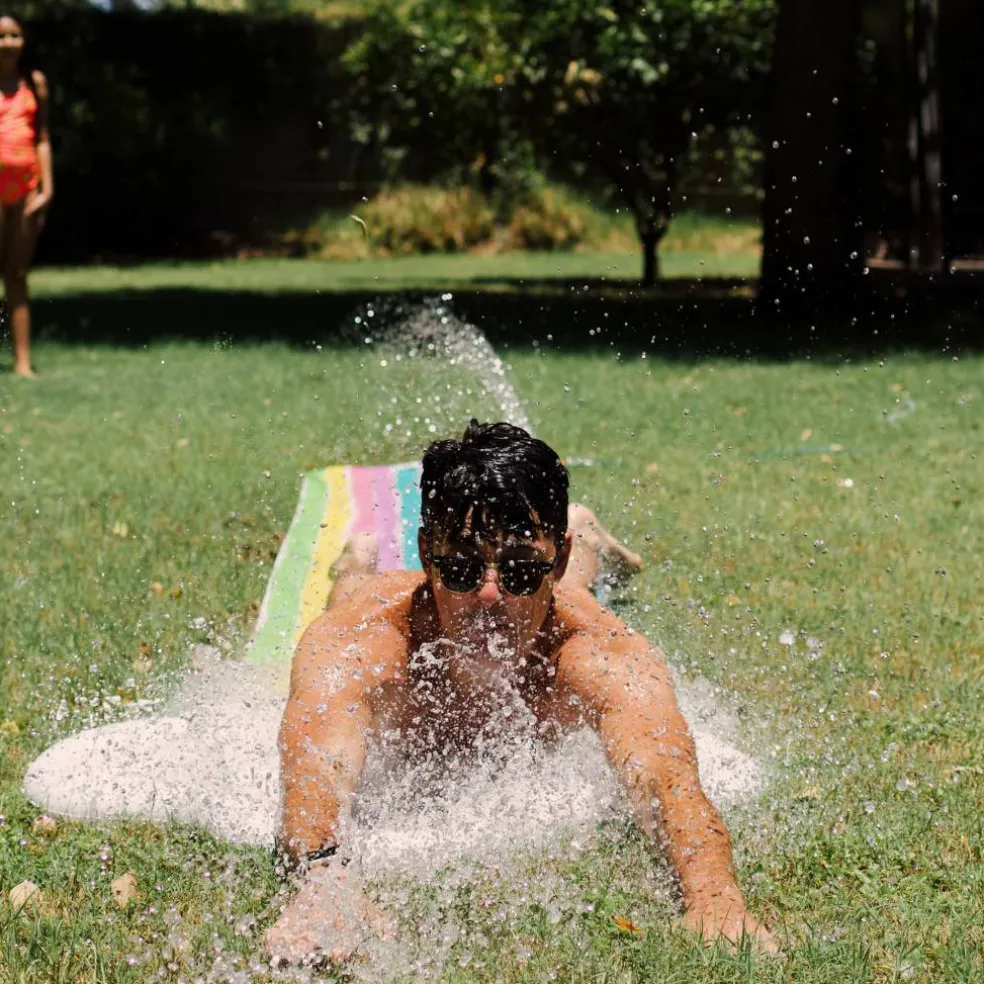 Rae Dunn 16ft. Splish Splash Rainbow Slide & Ride with Sprinkler