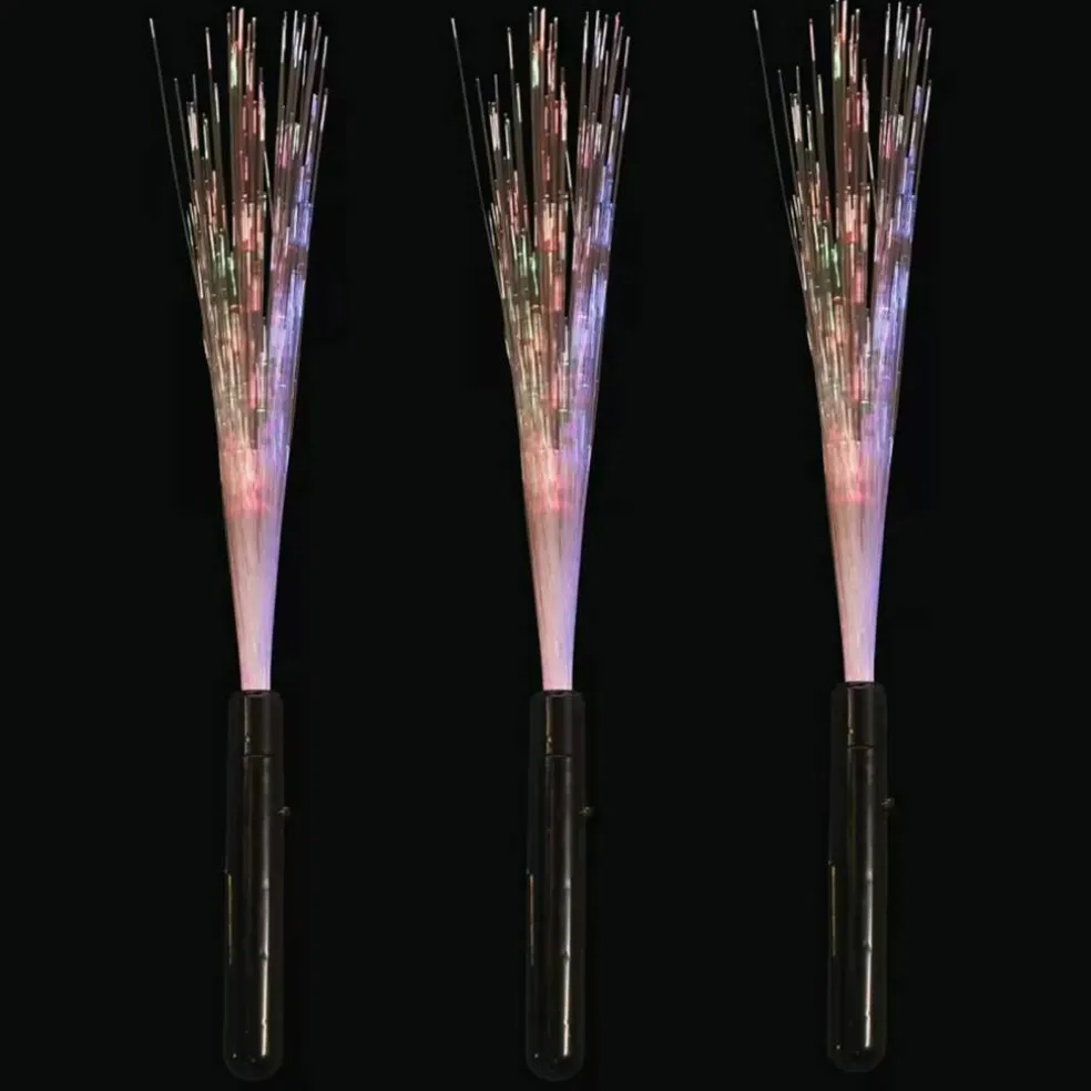 15" Rainbow Colors Fiber Optic Plastic Light-Up Wands 3 Pieces
