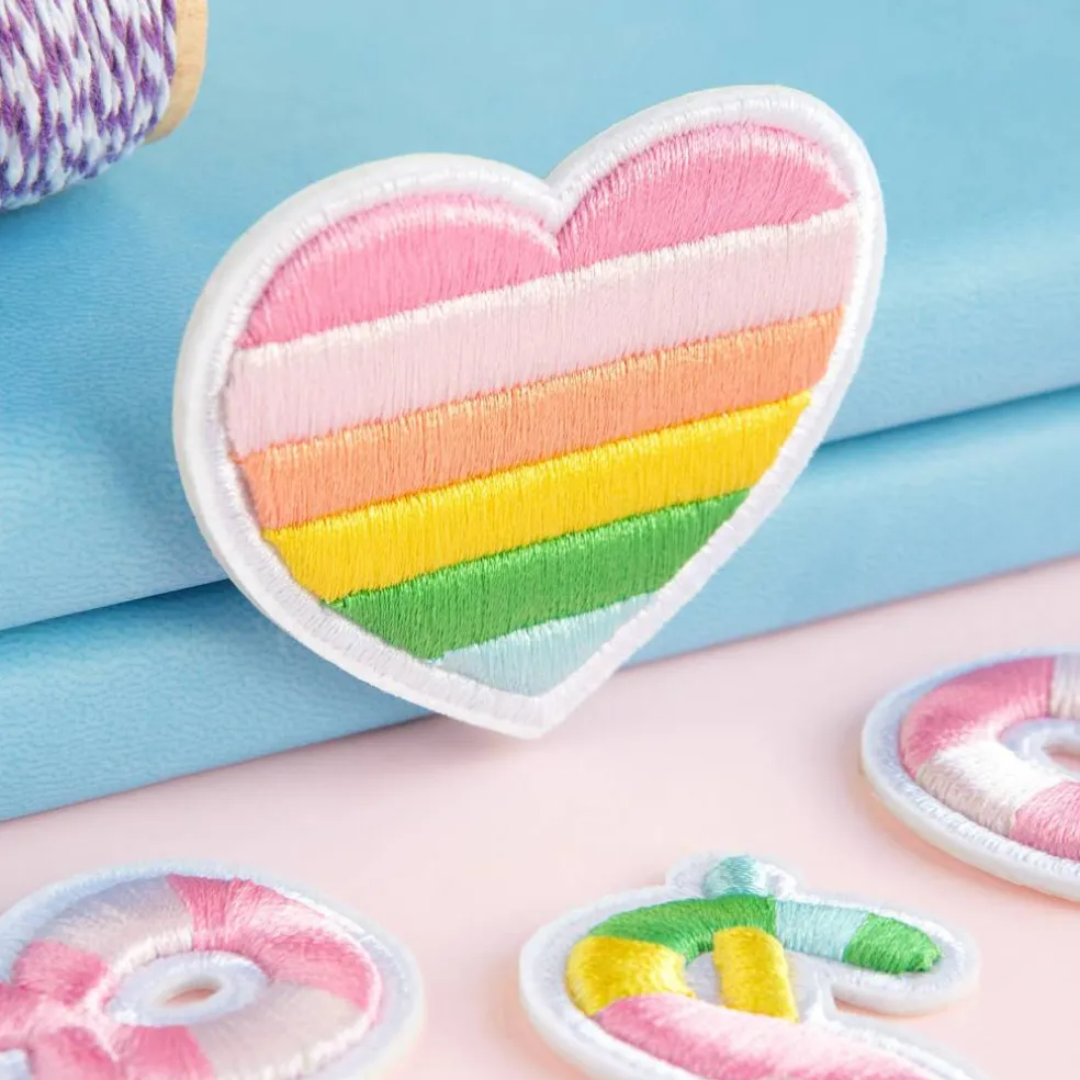 Rainbow Embroidered Heart Iron-On & Adhesive Patch by Make Market®