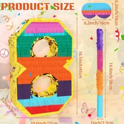 Rainbow Number 8 Pinata for Kids 8th Birthday Party Supplies, Fiesta, Centerpieces, Anniversary Celebrations