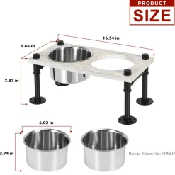 Raised Dog Bowl Stand, Industrial Elevated Pet Feeder with 2 Stainless Steel Bowls for Large Dogs