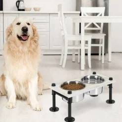 Raised Dog Bowl Stand, Industrial Elevated Pet Feeder with 2 Stainless Steel Bowls for Large Dogs