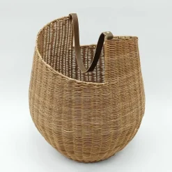Rattan Woven Basket with Faux Leather Handle by Ashland®