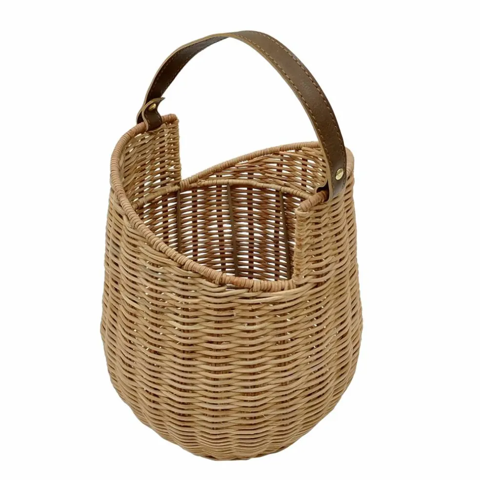 Rattan Woven Basket with Faux Leather Handle by Ashland®