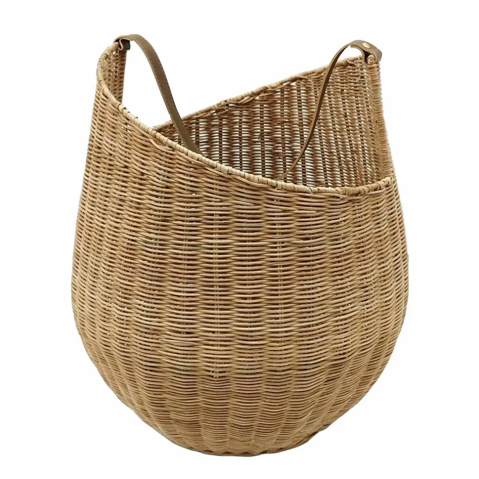 Rattan Woven Basket with Faux Leather Handle by Ashland®