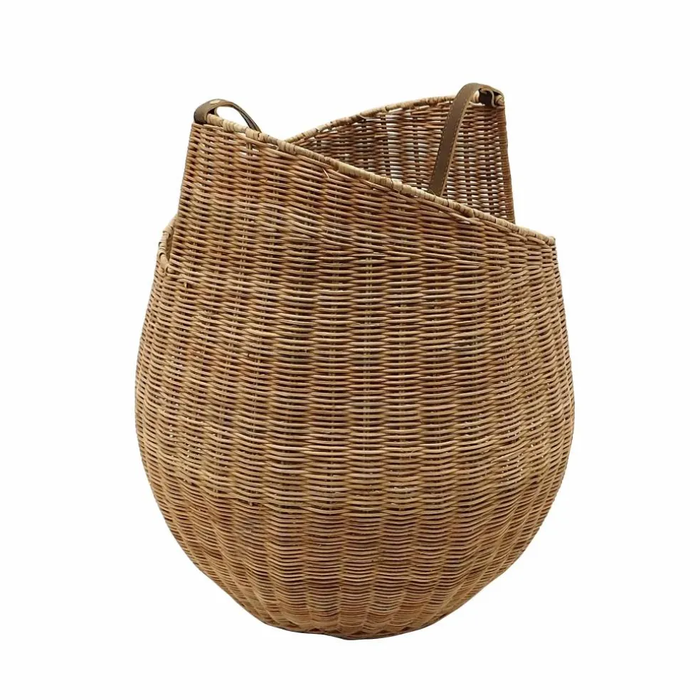 Rattan Woven Basket with Faux Leather Handle by Ashland®