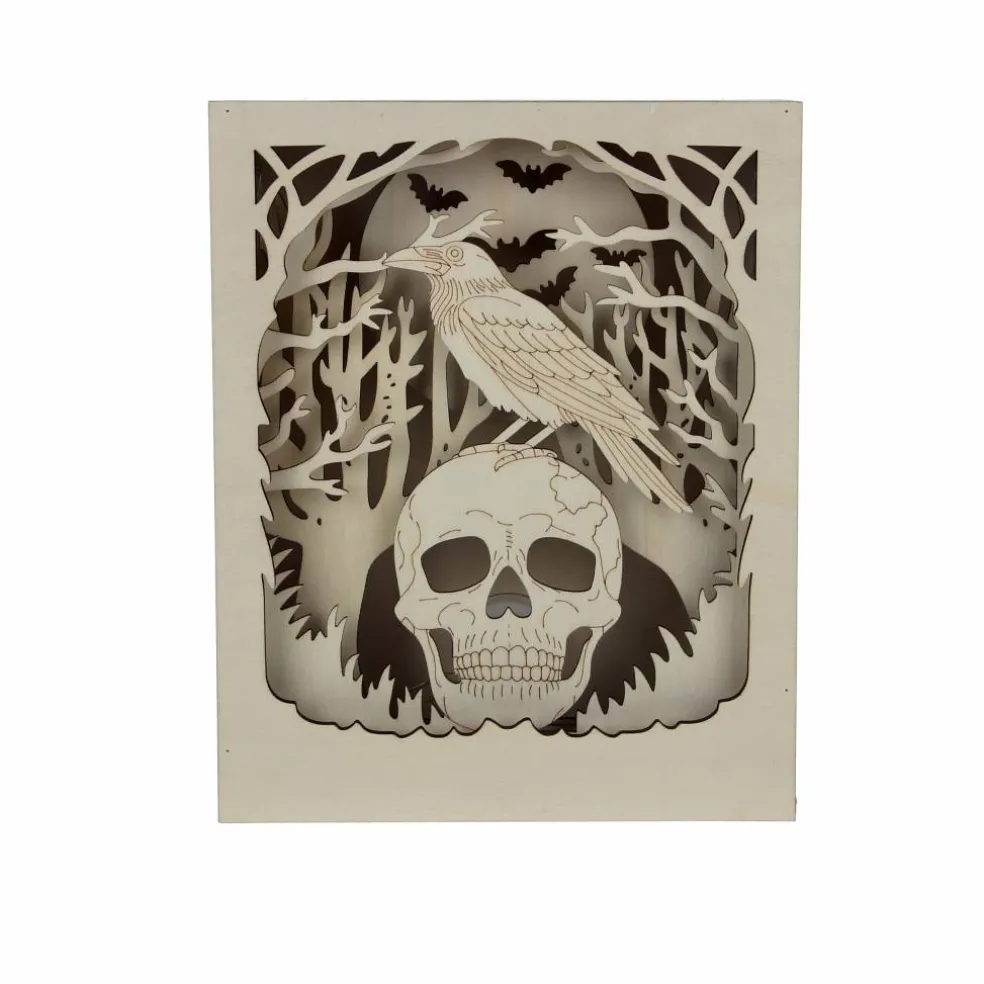 8.75" Raven & Skull Shadow Box DIY LED Wood Décor by Make Market®