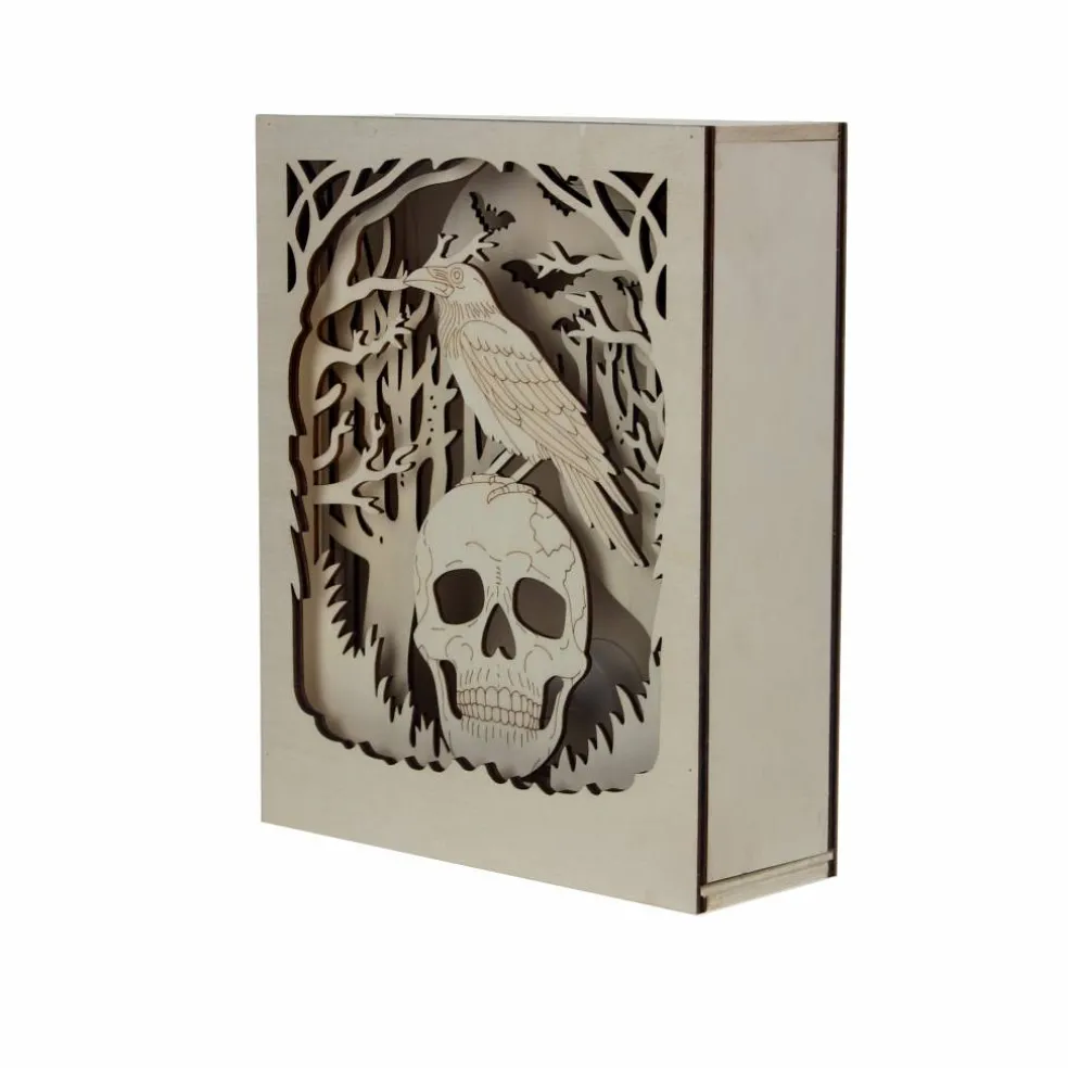 8.75" Raven & Skull Shadow Box DIY LED Wood Décor by Make Market®