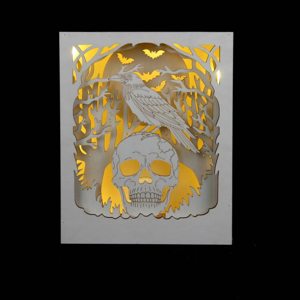 8.75" Raven & Skull Shadow Box DIY LED Wood Décor by Make Market®