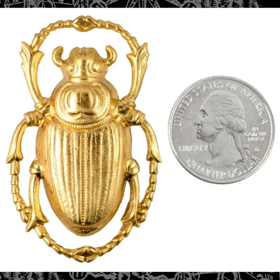 Raw Brass Very Large Scarab Beetle Pendant - One - B-P117