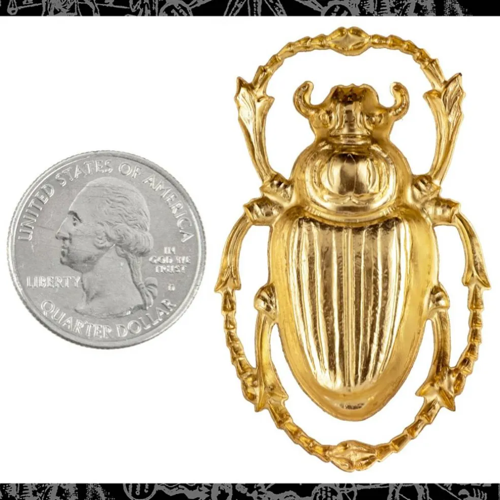 Raw Brass Very Large Scarab Beetle Pendant - One - B-P117
