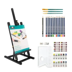 REA5740 | essentials™ 45pc Black Series Mixed Media H-Frame Easel Art Set