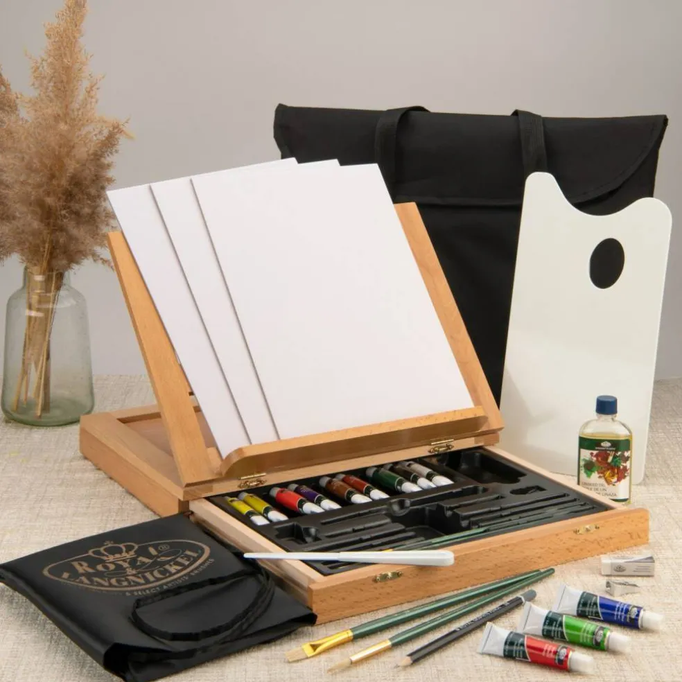 REA4903 | Essentials™ 28pc Oil Painting Travel Easel Art Set