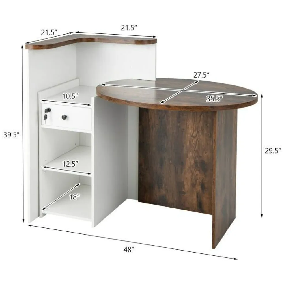 Reception Office Desk with Open Shelf and Lockable Drawer