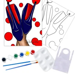 "Red and Blue Heels" DIY Canvas Art Kit, Adult Beginner, Acrylic Paint, Size 11x14 inch