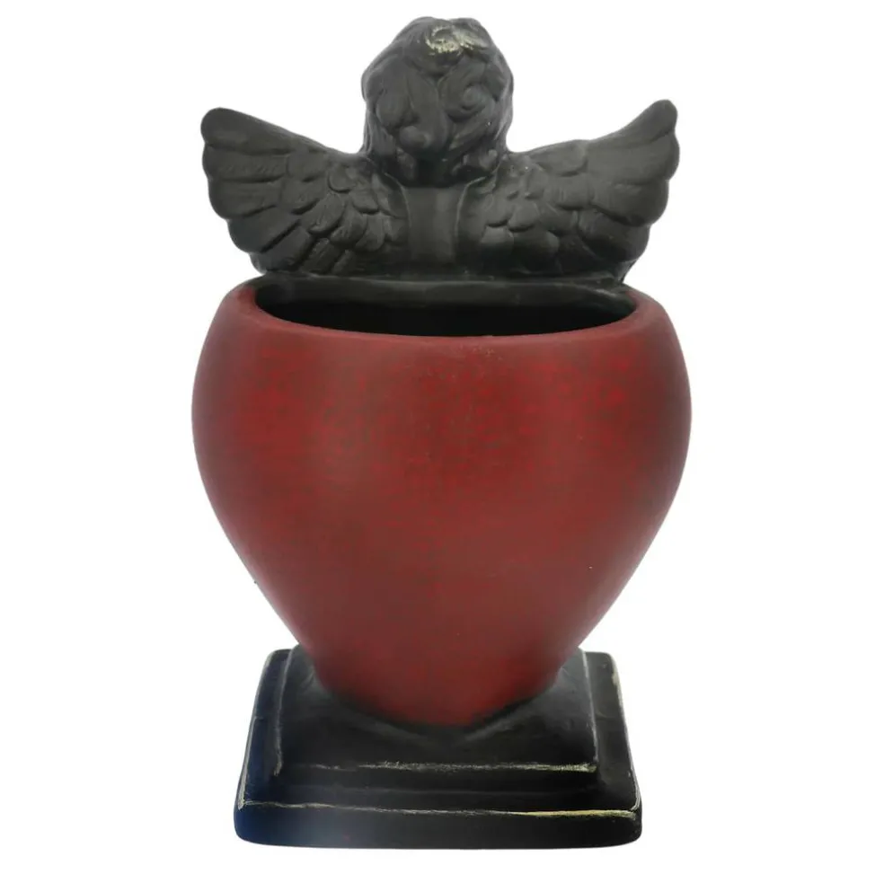 6" Red & Black Ceramic Angel Heart Container by Ashland®