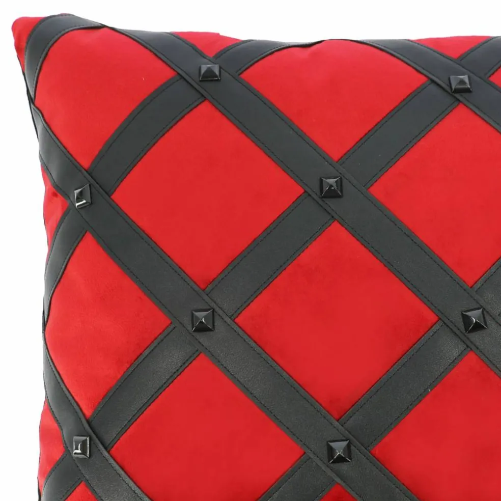 16" Red & Black Studded Diamond Strap Throw Pillow by Ashland®