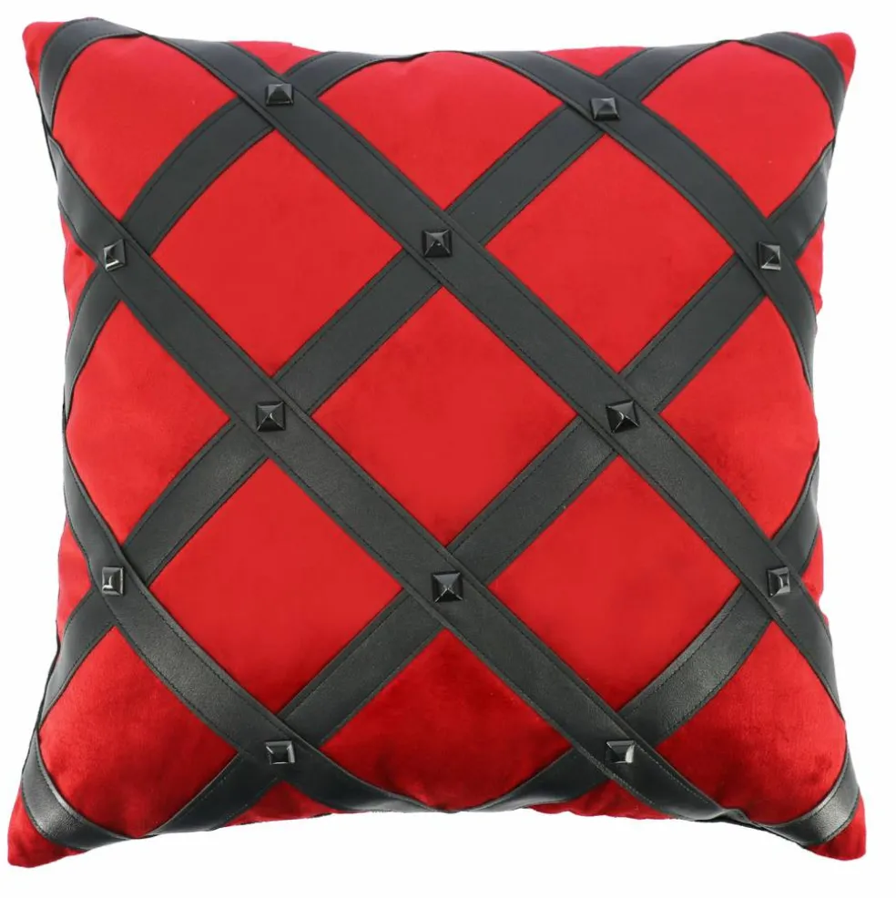 16" Red & Black Studded Diamond Strap Throw Pillow by Ashland®