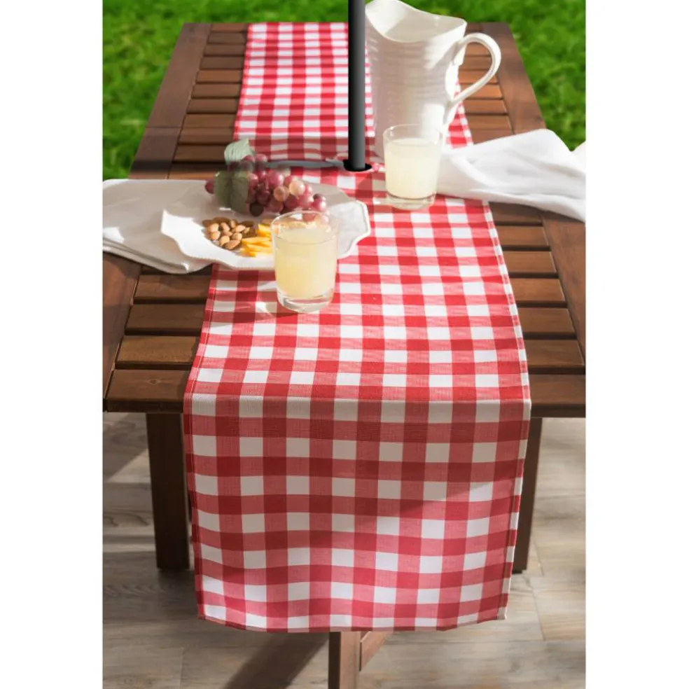 Red Check Outdoor Table Runner With Zipper 14" x 72"